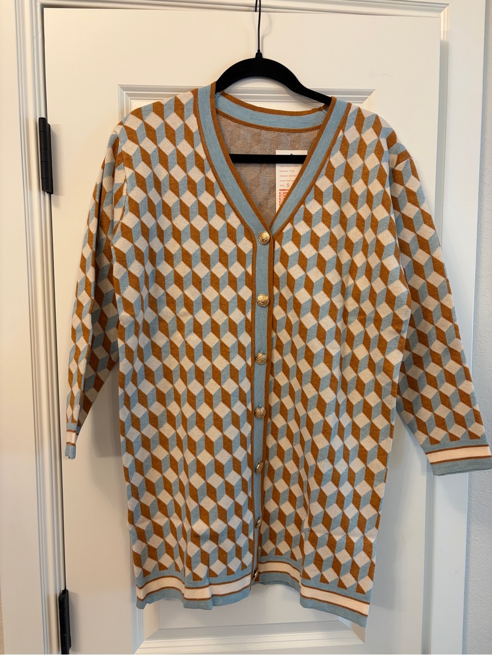 Geometric V-Neck Long Sleeve Sweater Dress